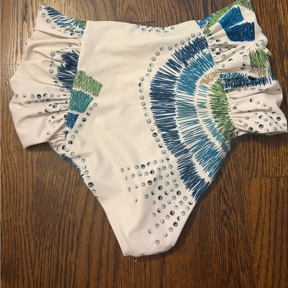 Blue and Green Patterned Ruffle Bikini Set - Picture 3 of 4
